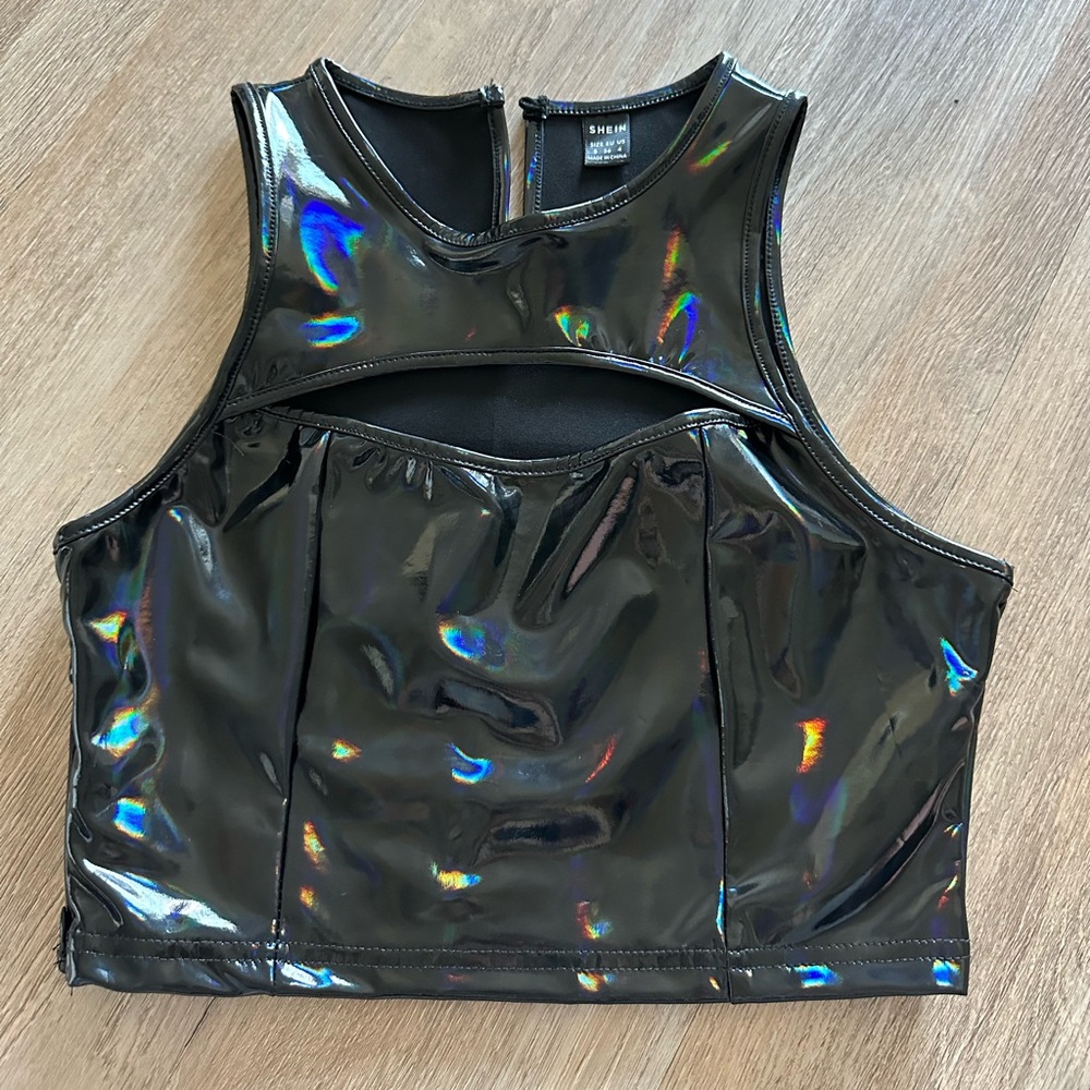 Black Holographic Halter Top